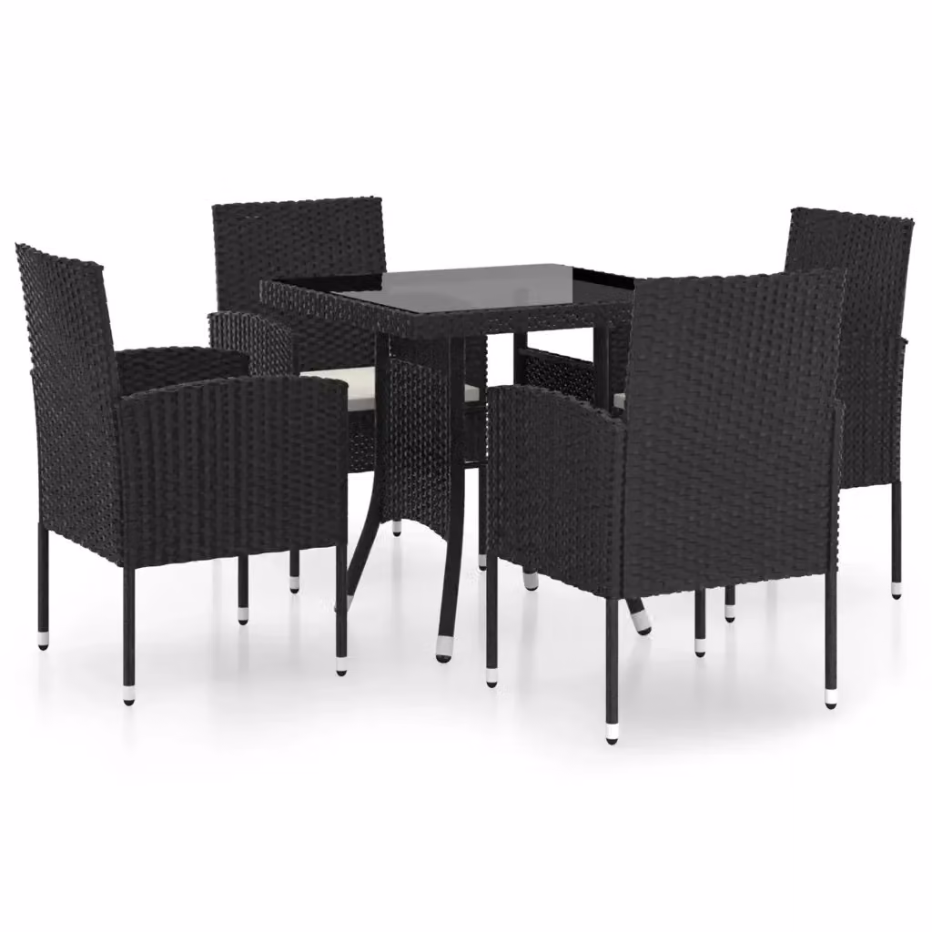 Set da pranzo da giardino moderno vidaXL in 5 pezzi in polyrattan nero con piano in vetro – 2
