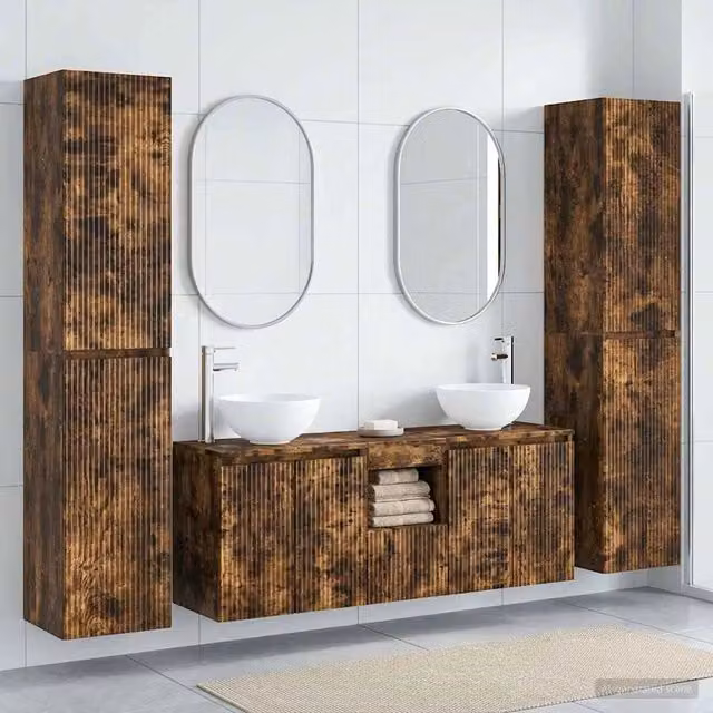 Set di mobili per il bagno 5 pz Rovere Fumo 33 x 34,5 x 160 cm 3406028
