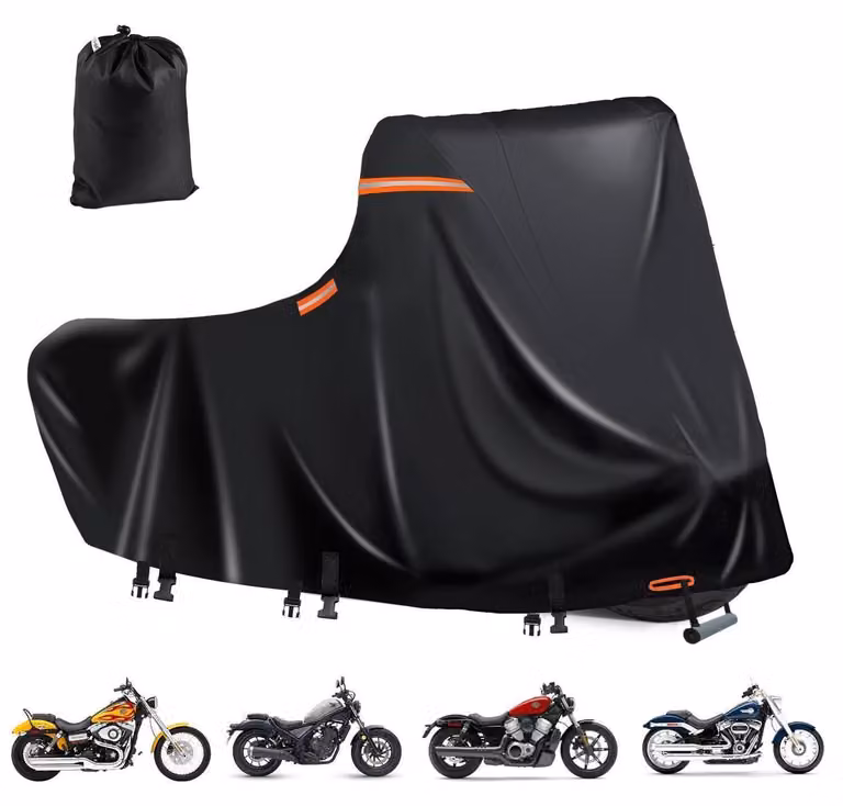 Copertura per moto da esterno, taglia XL, 218x99x129 cm, colore nero, realizzata in tessuto Oxford 600D, impermeabile, con sistema di ventilazione e riflettori
