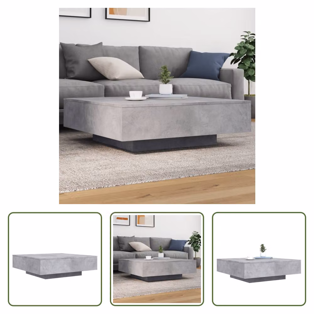 The Living Store tavolino in cemento grigio 100x100x31 cm materiale a base di legno