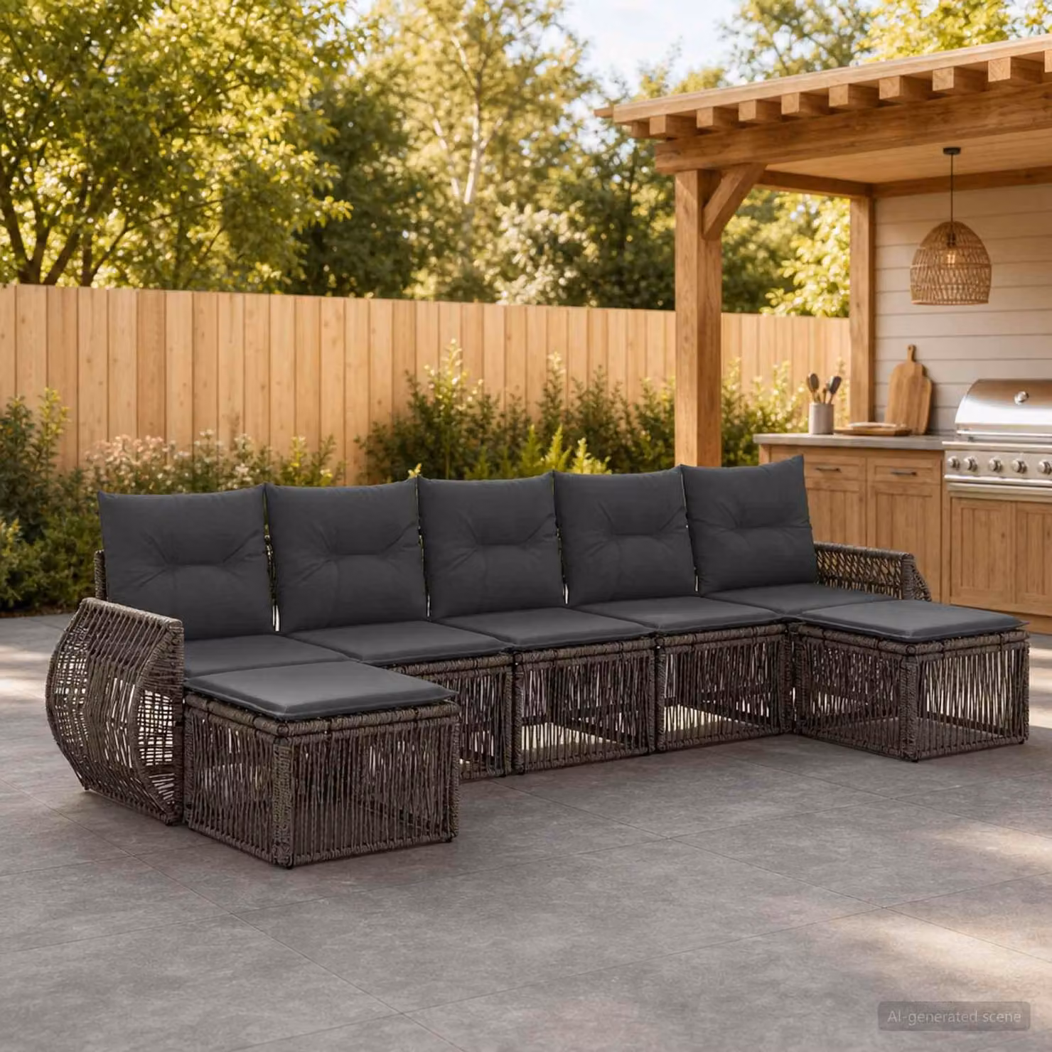 Maison Exclusive - Set da giardino composto da 7 pezzi. Divano e poltrone in rattan sintetico, colore grigio e grigio scuro