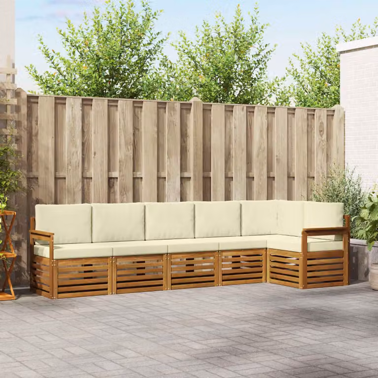 Set di divani da esterno vidaXL 6 pz in legno di acacia con cuscini beige e bianco