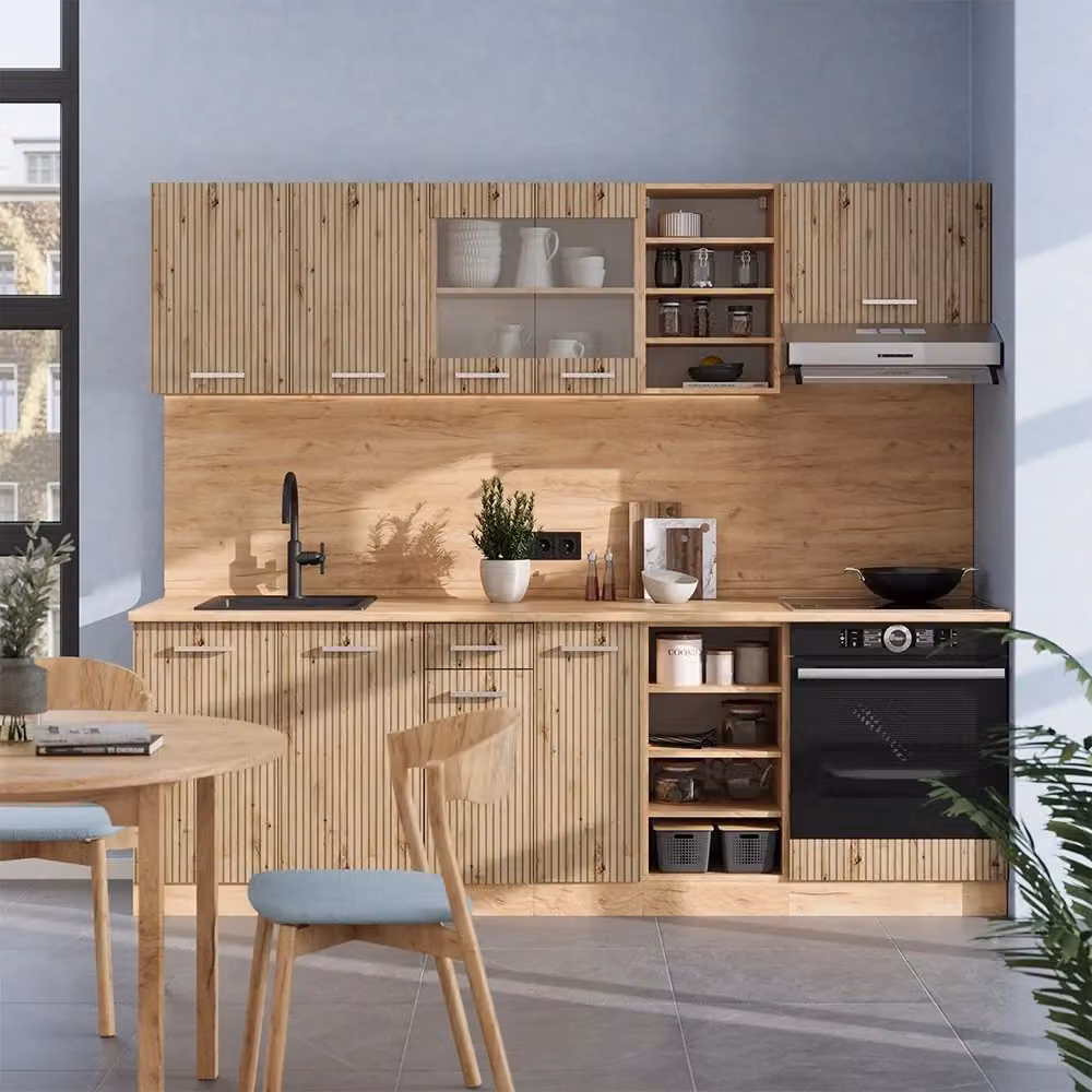 Cucina componibile moderna R-Line Vicco in rovere, larghezza: 240 cm, senza piano di lavoro – 2