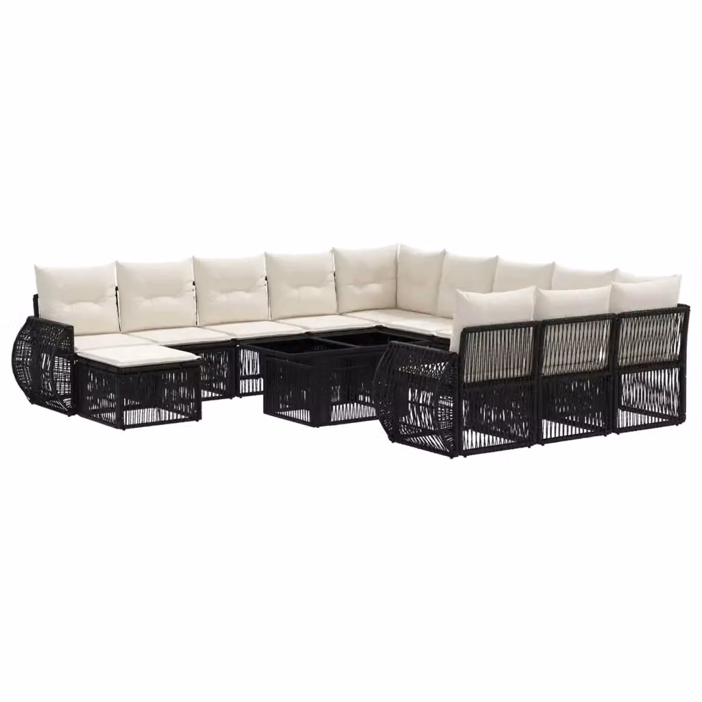 Set Divano da Giardino Moderno vidaXL in Polyrattan Nero e Bianco Crema con Tavolino e Ottoman 13 Pezzi – 2