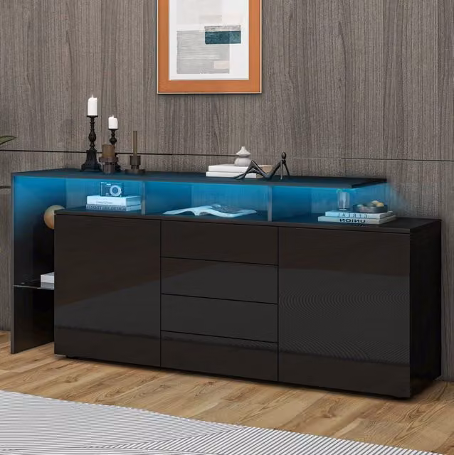 Sideboard con LED 160x35x70 cm in truciolare nero