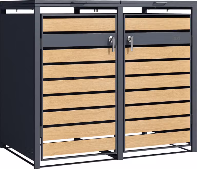 AXI Lucas Copribidone Spazzatura in metallo Grigio/Aspetto Legno - Copri Bidone Spazzatura 2 contenitore - Max. 240L - Copribidone Spazzatura Esterno con eccellente ventilazione