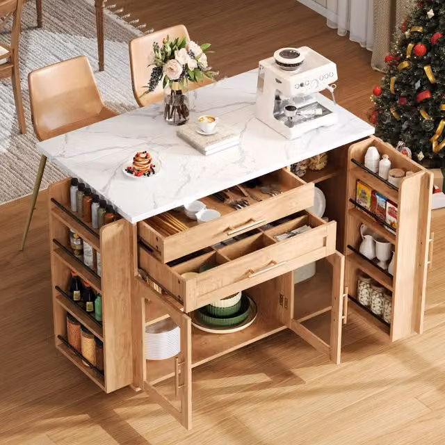 Isola da Cucina Mobile ¨C Minimal ¨C 120x45(70)x90 cm con area di lavoro pieghevole, ruote e spazi di archiviazione