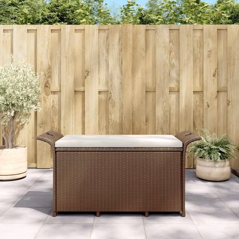 The Living Store Panca da giardino con cuscini Marrone 116x46x57 cm Poly Rattan