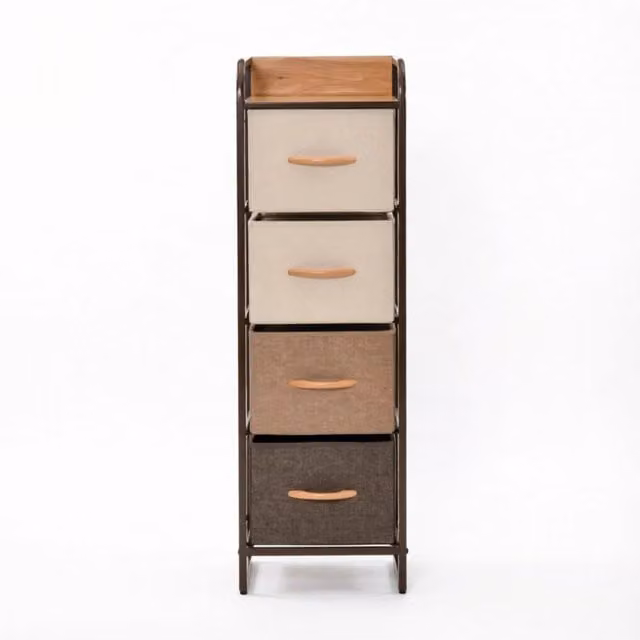 Cassettiera alta Chicfurn con 4 cassetti pieghevoli in tessuto e struttura in metallo per camera da letto, L/P/H: 31 x 29 x 99 cm, beige e marrone