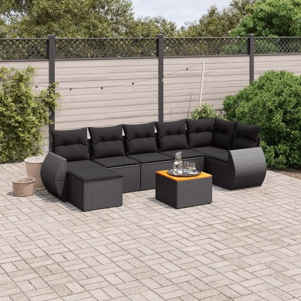 Maison Exclusive - Set da giardino 8 pezzi con cuscini in polyrattan nero