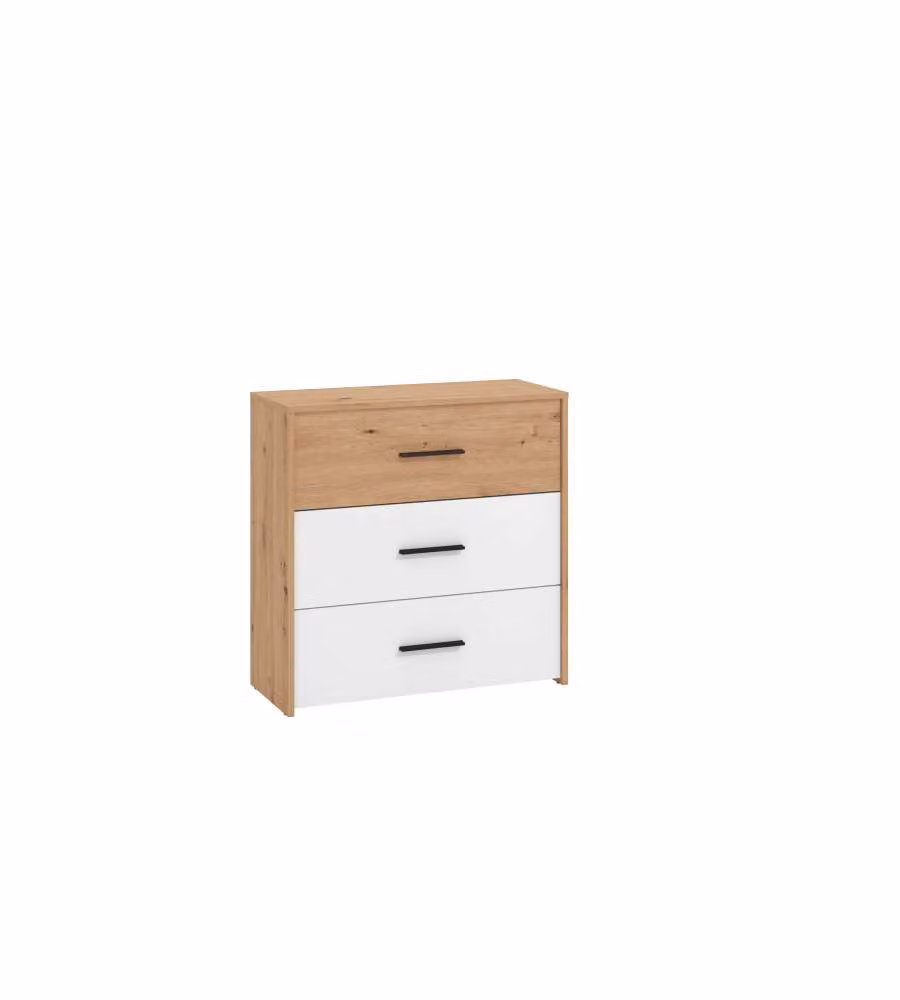Cassettiera Bicolor 3 Cassetti - Rovere e Bianco - 80,5x33x80,5 cm