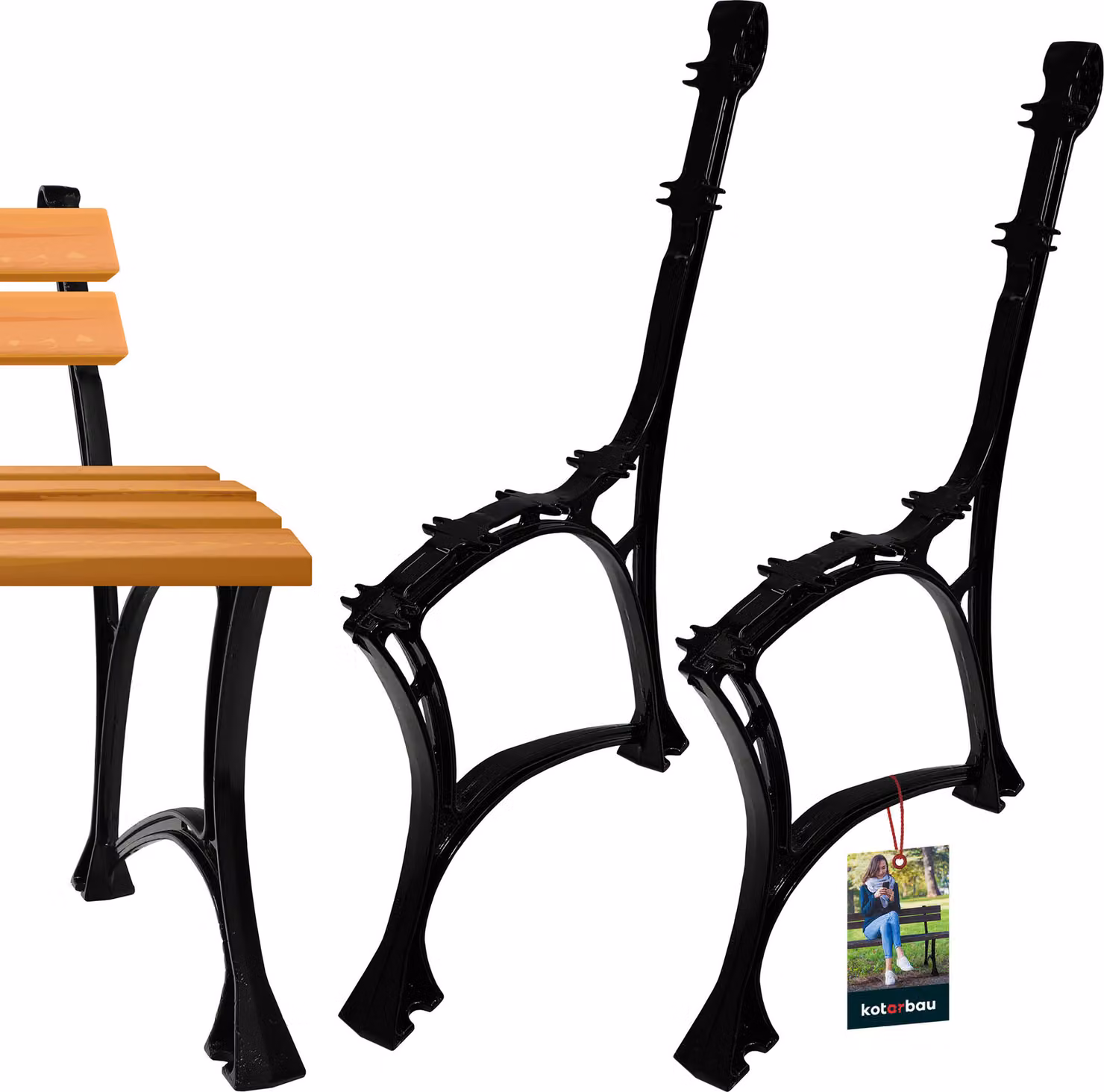 KOTARBAU® Set di 2 piedini per panca neri 740x510 mm telaio per panca in alluminio panca da giardino in metallo piedini per panca gambe per panca piedini per panca panchina panca da parco