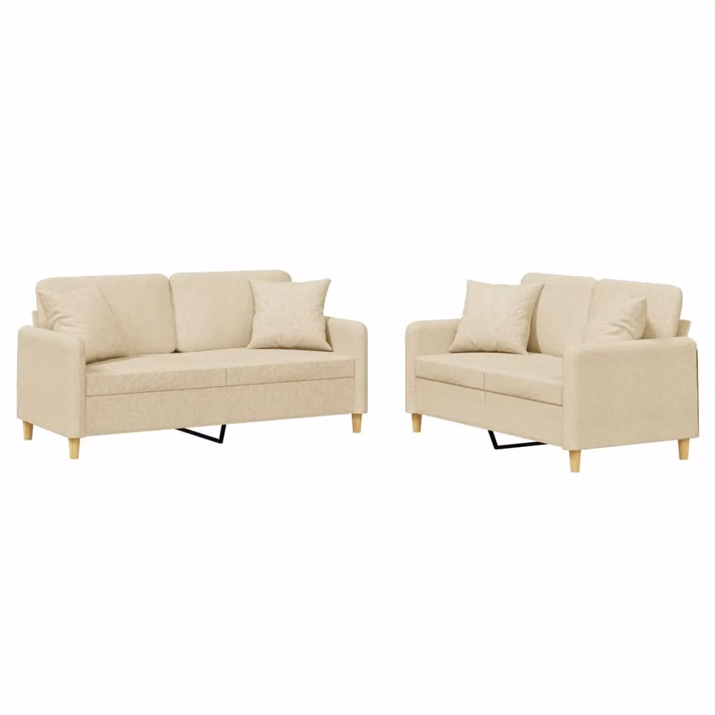 Set Divani 2 pz con Cuscini Crema in Tessuto