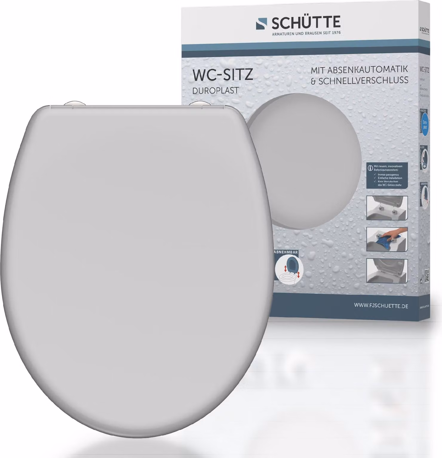 Sedile per WC SCHÜTTE Duroplast GRIGIO, con meccanismo di chiusura morbida e chiusura rapida