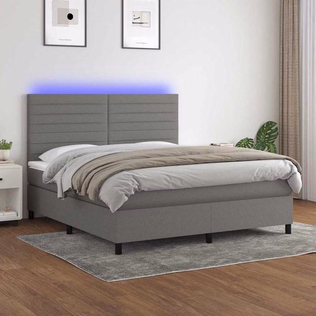 Letto Ibrido con Materasso e Illuminazione LED vidaXL in Tessuto Grigio e Bianco L/P/H: 160 x 200 x 203 cm – 1