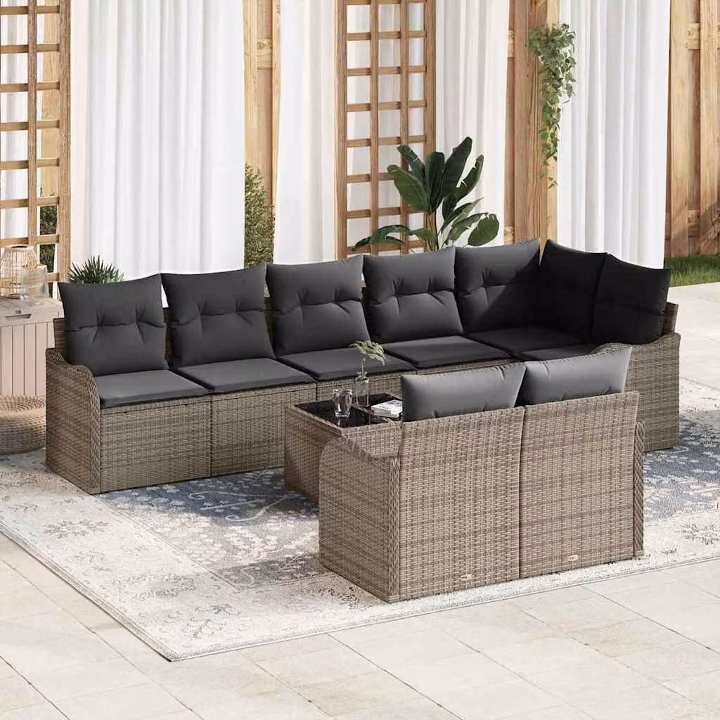 Maison Exclusive - Set da giardino composto da 9 pezzi, divano, colore grigio, realizzato in rattan sintetico