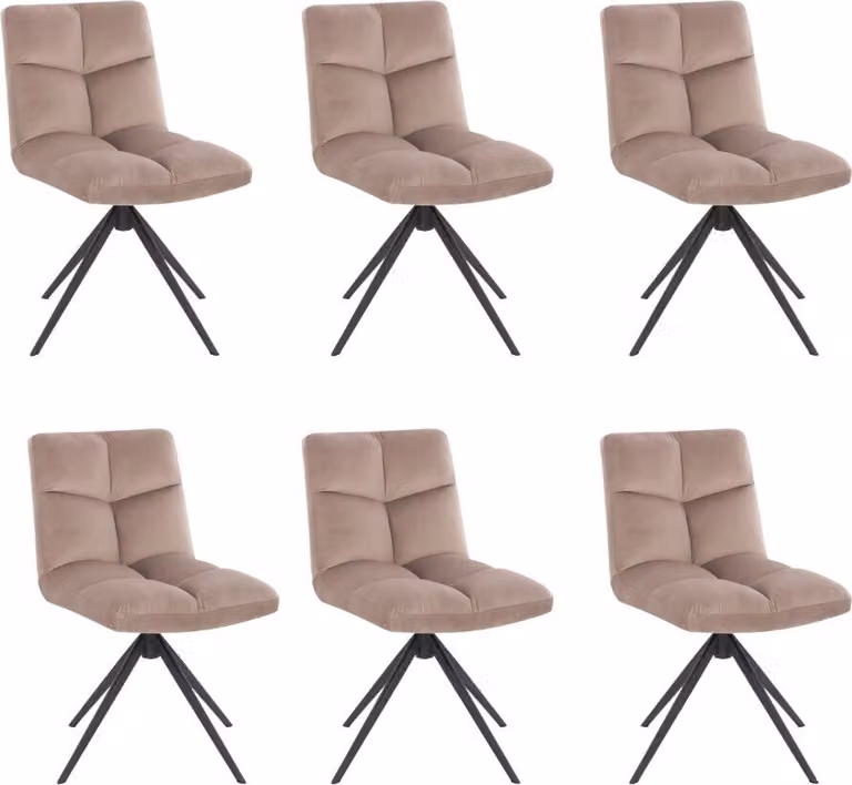Home Deluxe - Sedia da sala da pranzo NODA - set di 6, colore: velluto marrone chiaro - girevole a 360 gradi, imbottitura morbida, carico massimo 120 kg I Sedia da cucina Sedie da pranzo Sedie da sala da pranzo