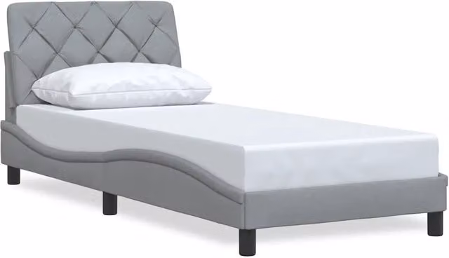 Letto singolo per adulti in tessuto grigio chiaro con struttura in metallo e legno L/P/H: 90 x 190 cm