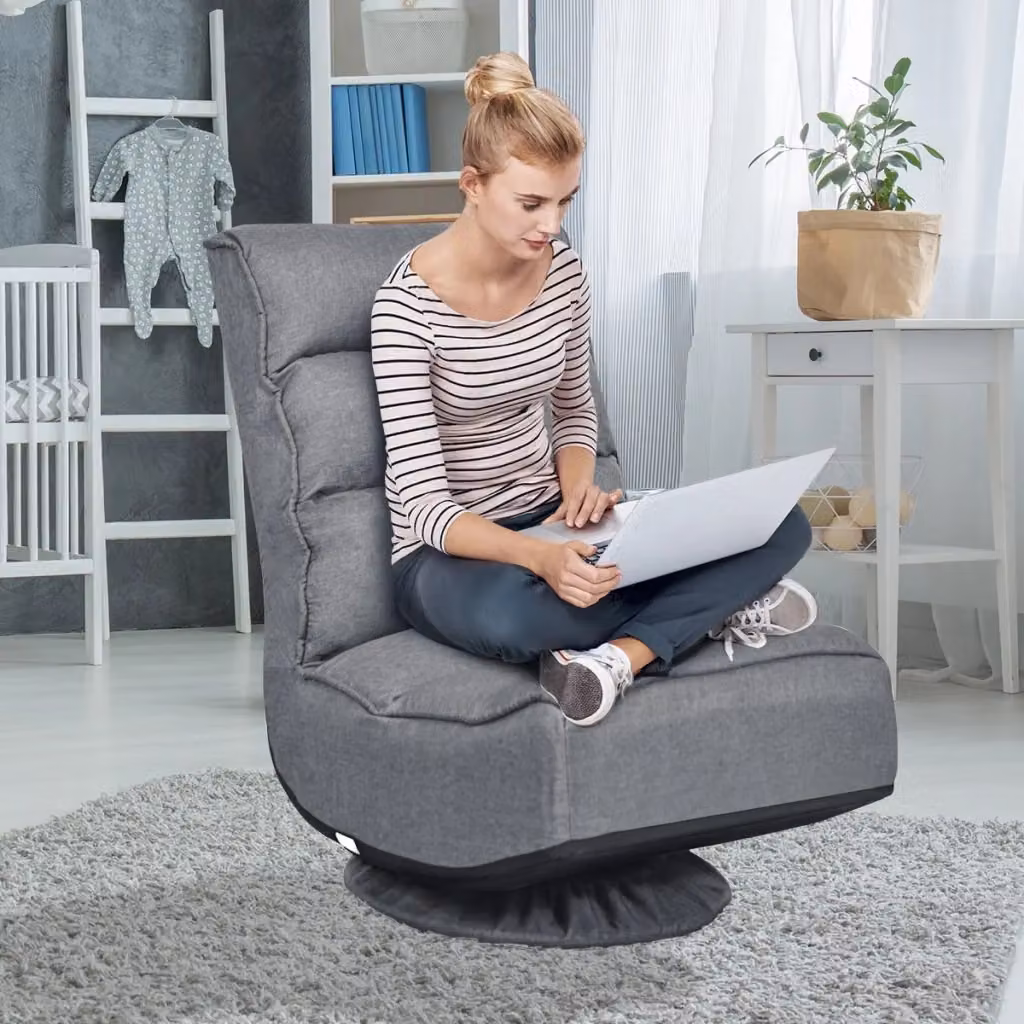 Sedia da gaming Design Mania girevole a 360 gradi con schienale regolabile in tessuto grigio – 2