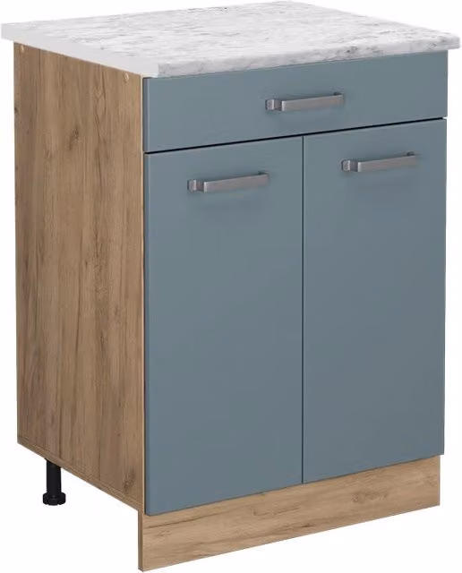 Mobiletto base per cucina R-Line Grigio-blu/Rovere dorato 60 cm PL Marmo Vicco