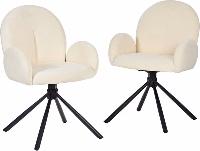 Set di 2 Sedie Girevoli per Sala da Pranzo con Braccioli, Rivestimento Vellutato Crema, Gambe in Metallo, per Soggiorno e Ufficio