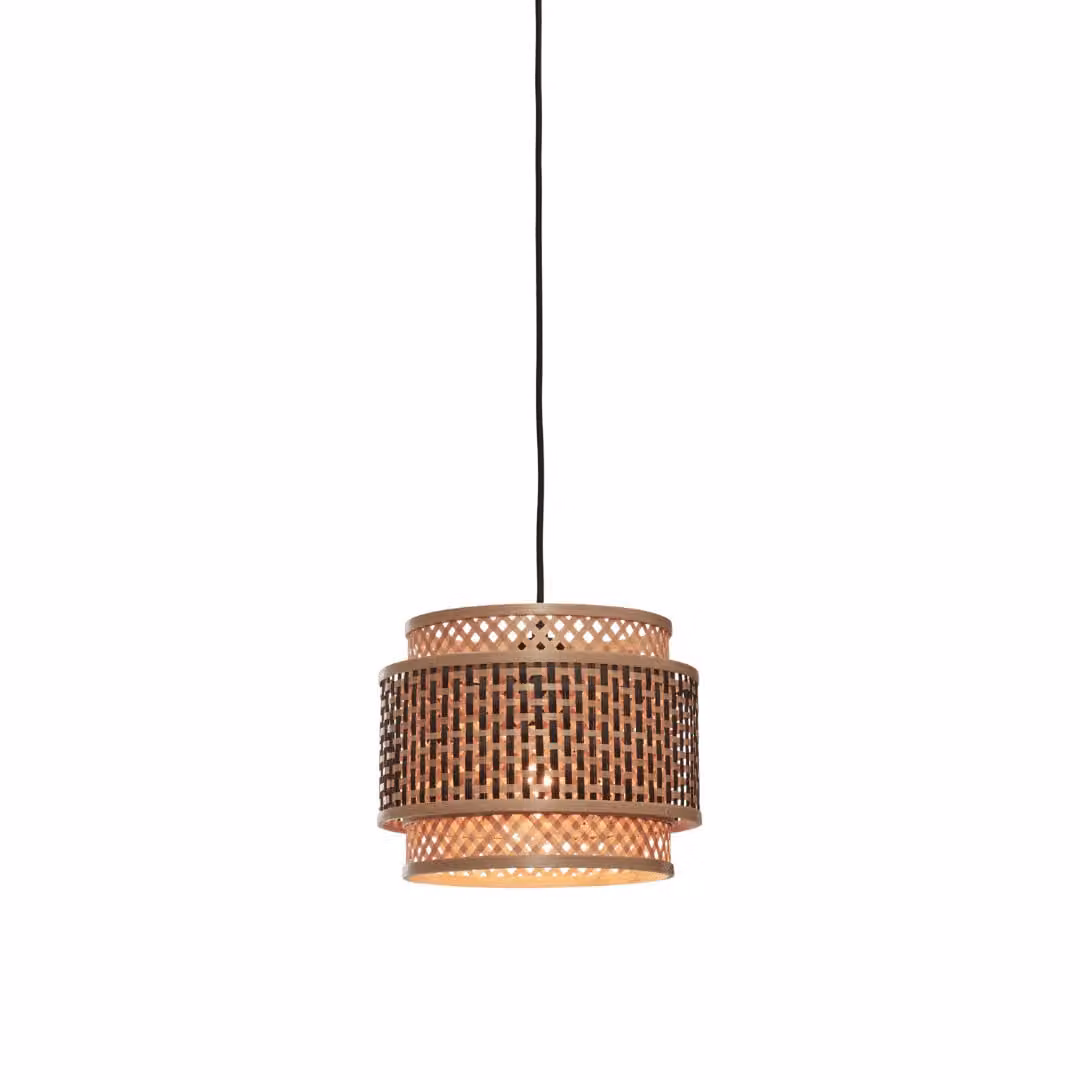 GOOD&MOJO - Lampada a sospensione Bhutan - Bambù/Nero - Ø25cm Lampada a sospensione - Lampada da tavolo - Lampada da soggiorno - Lampada da camera da letto - Soggiorno