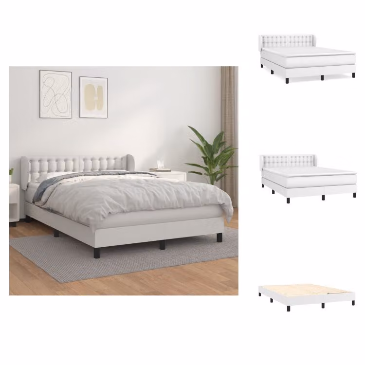 vidaXL Letto a molle con materasso bianco 140x200 cm in Pelle finta - Letti & strutture letto
