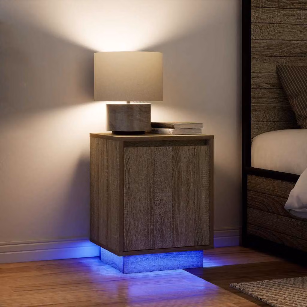 Set di 2 comodini vidaXL con luci a LED in Rovere Sonoma, L 38 cm x P 34 cm x H 50 cm