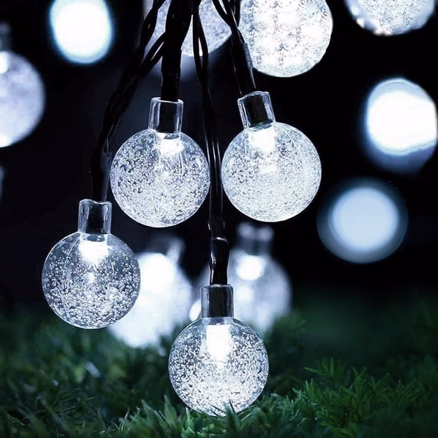 Catena luminosa a LED solare, 10 metri, 40 sfere di cristallo, grado di protezione IP44, 8 modalità