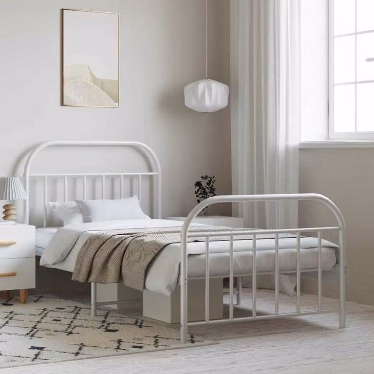 vidaXL Giroletto in metallo con testiera e pediera, Bianco, L/P/H: 100 x 200 x 105 cm