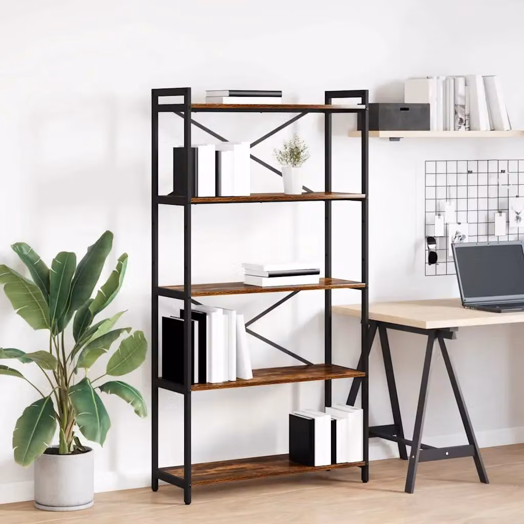 Libreria industrial vidaXL in legno e metallo, colore marrone e nero, L 80 cm x P 30 cm x H 155 cm