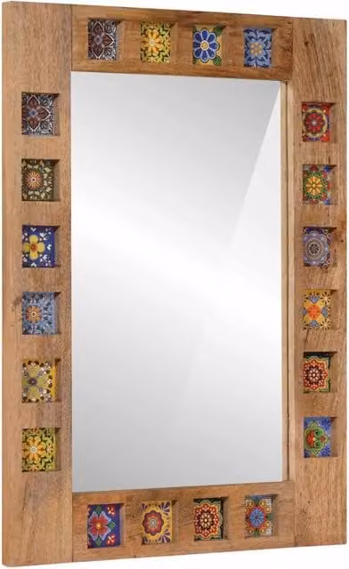 Specchio da bagno moderno vidaXL con contenitore in legno beige e multicolore L: 50 cm, H: 70 cm, P: 3 cm – 1