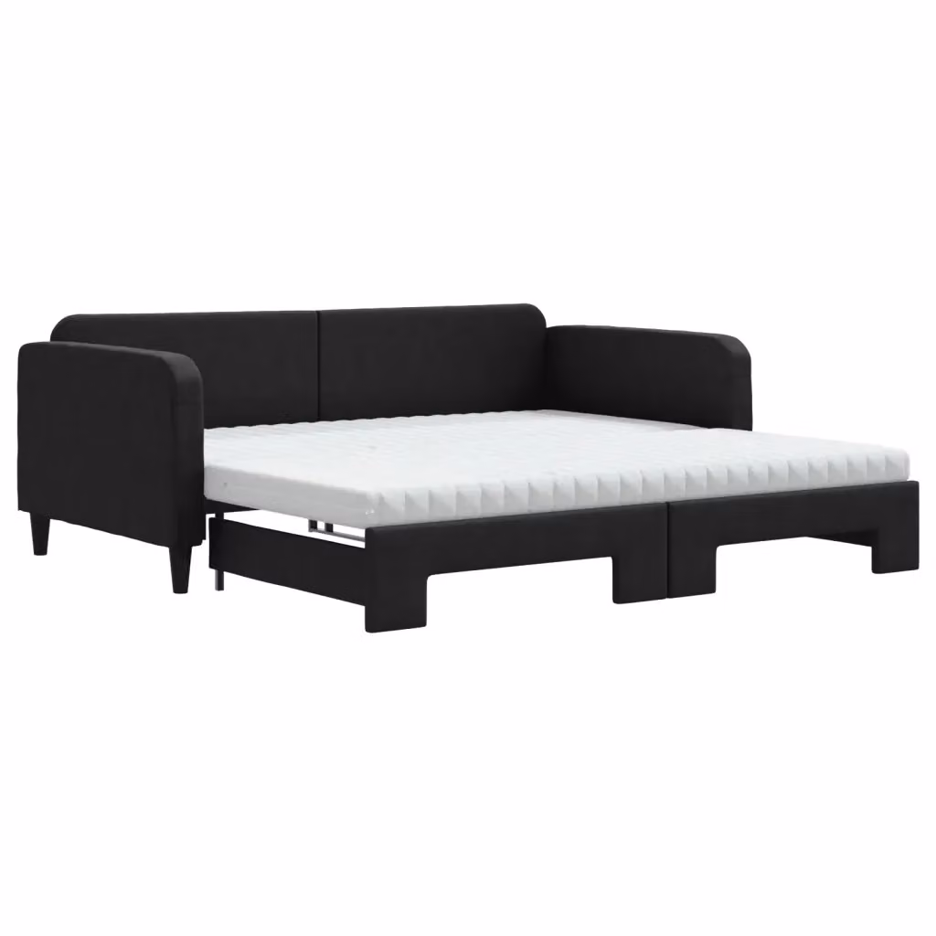 Divano Letto Estraibile vidaXL in Tessuto Nero con Materasso in Schiuma L/P/H: 223 x 110 x 75 cm, Dimensioni Materasso: 100 x 200 cm – 2