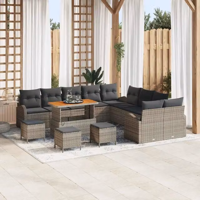 Set Divano da Giardino vidaXL a Forma a U Grigio con Cuscini e Tavolino da Caffè
