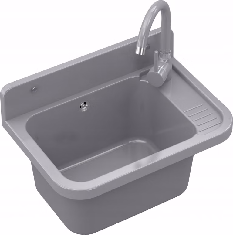 Granitan - Lavabo - Lavello - 50x34 cm - Grigio - con rubinetteria e sifone - Lavello da cucina - PARON