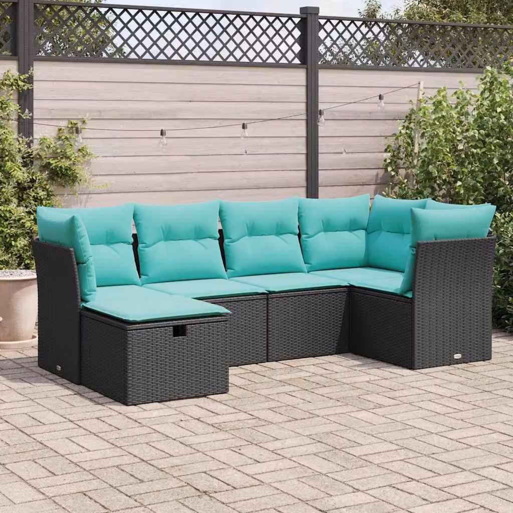 Maison Exclusive - Set Divano da Giardino 6 pz con Cuscini Nero in Polyrattan