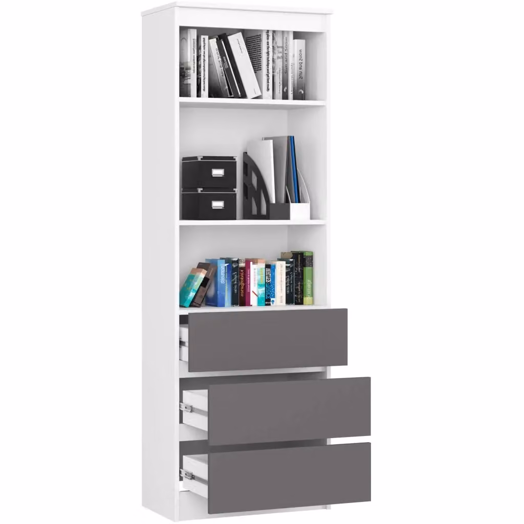 Libreria AKORD R60 con 3 cassetti, Bianco e Grigio Grafite, L 60 cm x P 35 cm x H 180 cm – 2