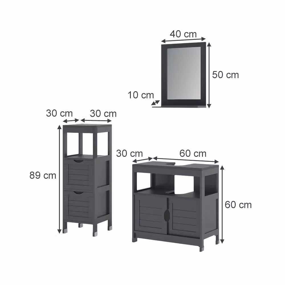 Set di mobili da bagno Vicco Vilda Grigio composto da 3 pezzi con base lavabo, pensile specchio e mobile laterale in finitura opaca – 2