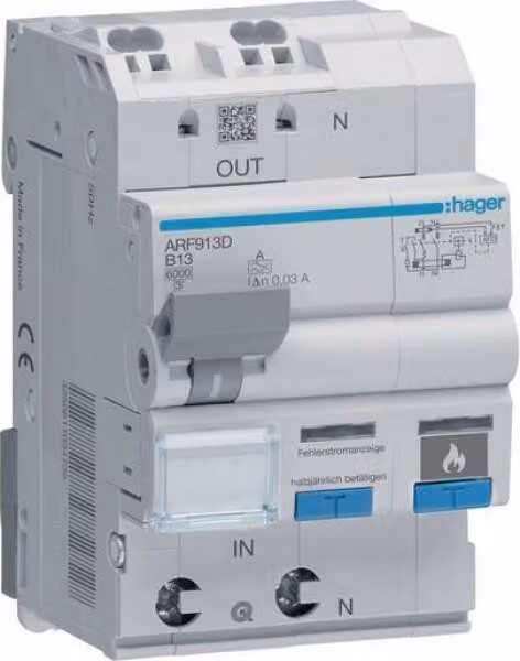 Hager AFDD+FILS 1/N 6KA B13A 30MA A (ARF913D)