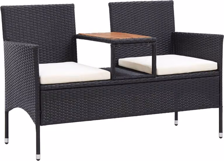 The Living Store Panca da giardino a 2 posti con tavolino da tè 143 cm in poly rattan nero