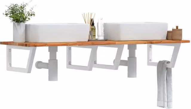 Ripiano a parete per lavabo vidaXL in legno di acacia oliato e metallo, marrone e bianco