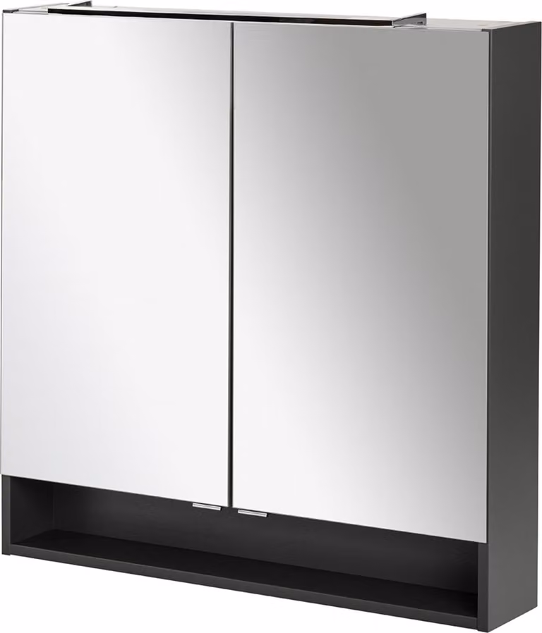 FACKELMANN Armadietto a specchio LED LUNA / Armadietto da bagno con chiusura ammortizzata / Dimensioni (L x A x P): circa 80 x 80 x 15,5 cm / Armadietto con specchio e LED per il bagno / 2 ante e ripiano / Corpo: nero
