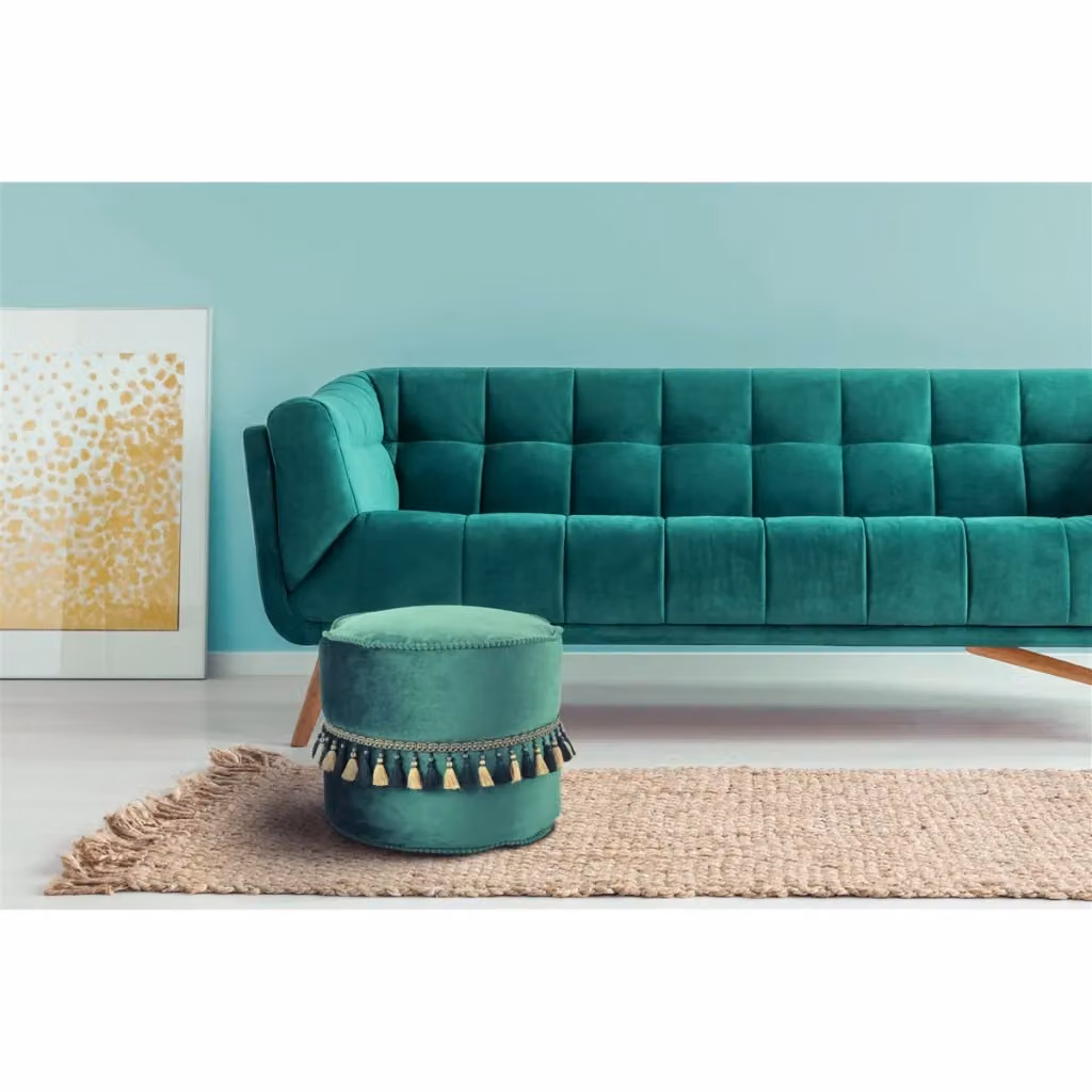 Pouf rotondo Taj Mahal in velluto blu di KENDRA HOME – 2