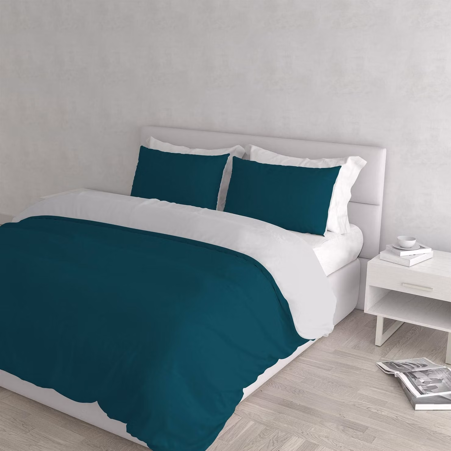Omgoods - Set di lenzuola per piumino in cotone 100%, colore naturale, matrimoniale, con federe, verde petrolio