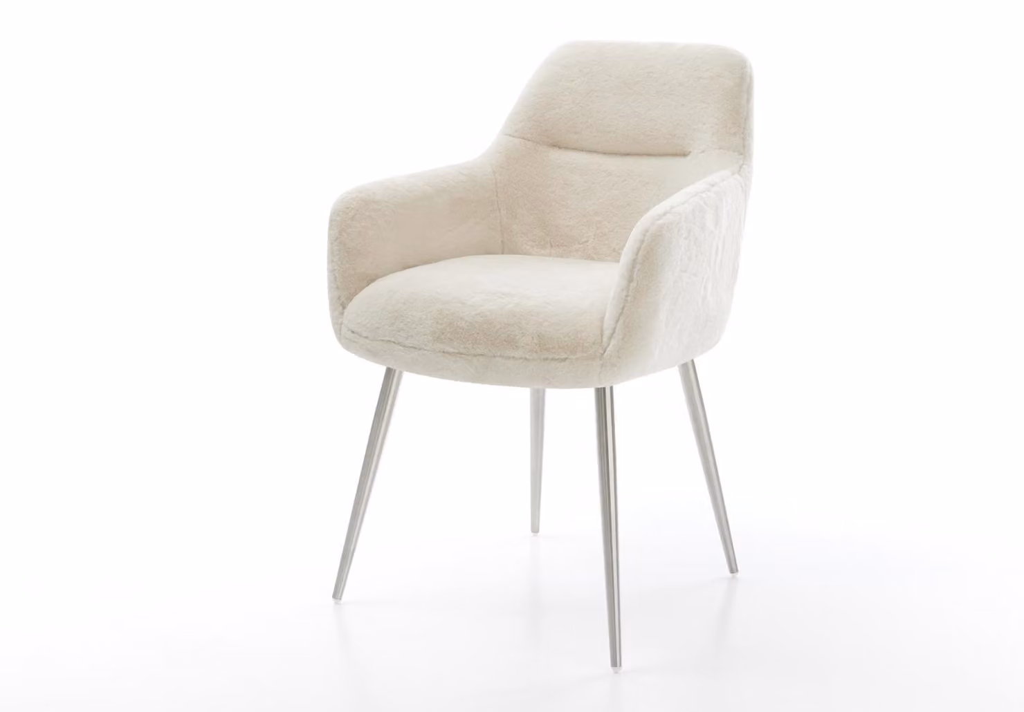 DELIFE Sedia da pranzo Pejo-Flex in peluche bianco crema, con base a 4 gambe coniche in acciaio inossidabile e molle insacchettate