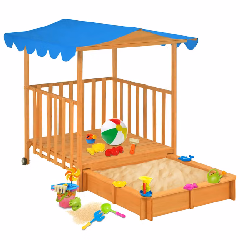 vidaXL Casetta dei Giochi con Sabbiera in Legno Multicolore con Protezione UV