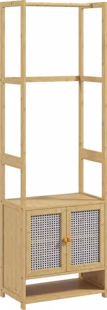 Appendiabiti HOMCOM in bambù con armadio scarpiera e barra appendiabiti per ingresso e corridoio, L: 53 cm, P: 31 cm, H: 168 cm, Naturale