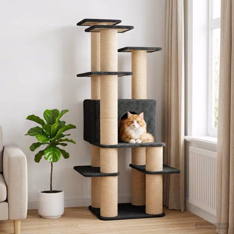 vidaXL Albero per gatti con pali in sisal Grigio Scuro