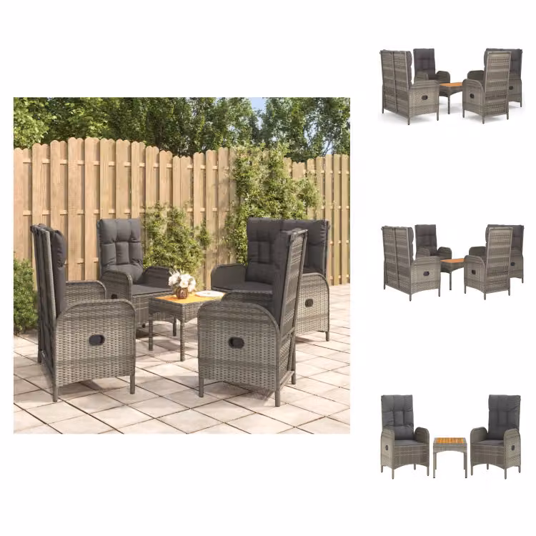 vidaXL Set da pranzo da giardino 5 pezzi con cuscini in poly rattan grigio - Set di mobili da giardino