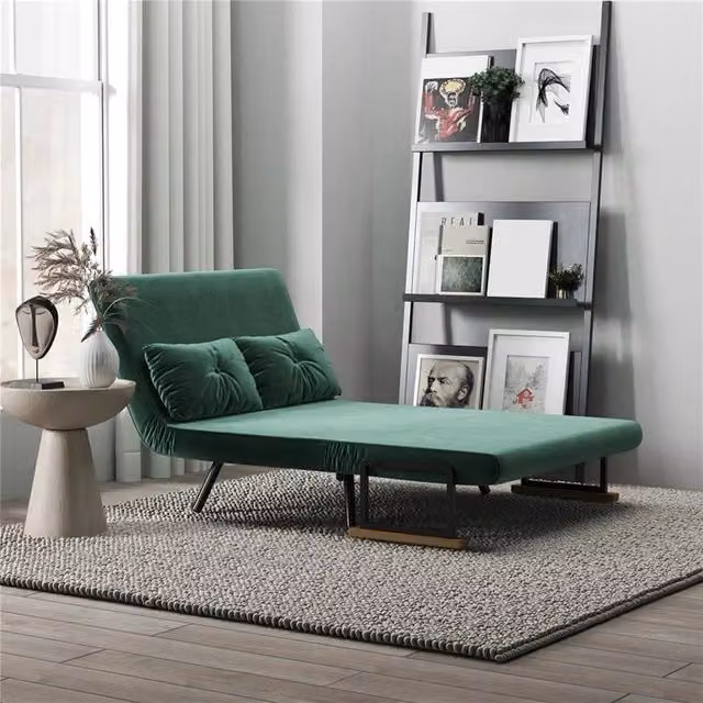 DIVANO LETTO 3 IN 1 IN TESSUTO EFFETTO VELLUTO CON SCHIENALE REGOLABILE E 2 CUSCINI 102X73X81 CM VERDE